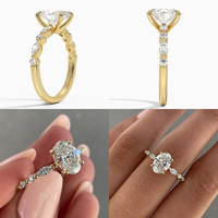 2 Karat Oval Kesim Armut Yan Taşlı Yaprak Sarma Bantlı Laboratuvarda Yetiştirilmiş Elmas Nişan Yüzüğü 14K 18K Som Altın IGI Sertifikalı CVD/HPHT
