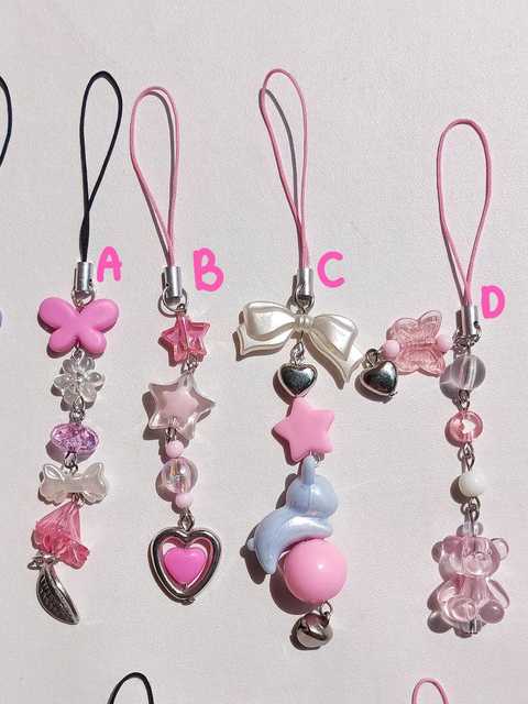 Beads Phone Charm and Strap Accessory with Y2K Pink White Purple Aesthetic Kpop Inspired for gift binder camera