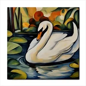 Swan Amongst Lily Pads Carreau de céramique Dosseret Bordure Art mural décoratif Accent mural - Product Image 1
