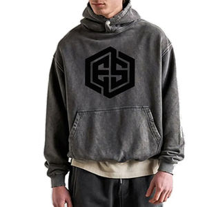 Sudadera con capucha de manga larga con lavado ácido a la moda más vendida para hombre, sudadera informal de gran tamaño, tela polar 400GSM desgastada - Product Image 6