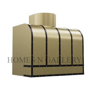 Campana extractora inteligente personalizada de acero inoxidable negro mate con detalles en latón patinado dorado, montaje en pared con tiradores de latón mate, campana extractora de cocina. - Product Image 5