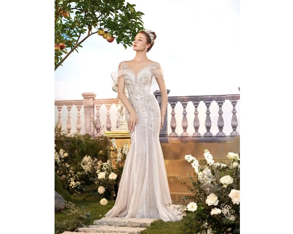 OEM Fabricação Alta Qualidade vestido de noiva sereia vestido 2 em 1 laço cauda longa adicionar beading TNBPno19 Bom Preço