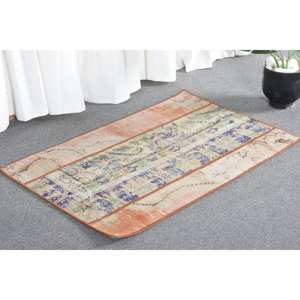 Tapis en laine turque vintage de 19x3 pieds, patchwork beige et orange, tissage plat, support en latex, décor de salle à manger traditionnel écologique - Product Image 4