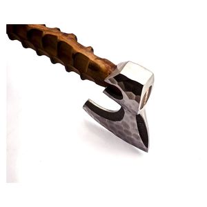 2025 Customized Handmade Damascus Steel Viking <b>Axe</b> Carbon Steel Wood Handle Leather Sheath for <b>Camping</b> Pizza Cutting-Hot Sale - Product Image 6