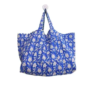 Block print cotton hand bag floral printed shoulder carry tote bags