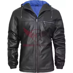 Haute qualité hiver veste à capuche motard à capuche fermeture éclair Premium Vintage hiver vêtements d'extérieur en cuir véritable mode élégant hommes veste - Product Image 1