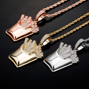 Hip Hop élégant belles frites colliers incrusté strass Zircon solide frites forme pendentif pour hommes femmes fêtes bijoux - Product Image 3
