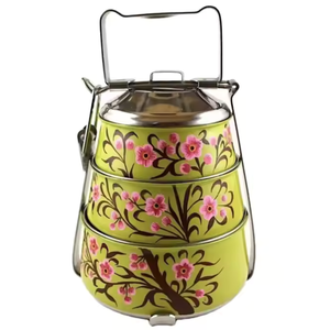 Contenedor de comida de acero inoxidable de 3 niveles, fiambrera Tiffin impresa de color, alta calidad, lo último en moderno - Product Image 3