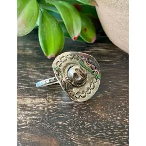 Ben Livingston <b>Adjustable</b> Sterling Silver Cowboy Hat <b>Ring</b> Trendy Geometric Alloy Inlay with Oval Cut Diamond Size 6.25-6.75 Gift - Product Image 3