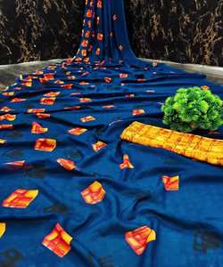 Tendance dernier designer style Bollywood riche look belle couleur bleue banarasi saree en soie douce avec vêtement chemisier non cousu - Product Image 6