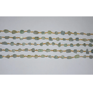 Natural Aquamarine Oval <b>Rosary</b> Chain Gold Plated Wire Wrapped Gemstone Beaded Chain for DIY Jewelry Making Necklace - Product Image 4