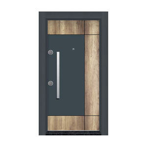 Porte d'entrée extérieure en acier moderne gris avec poignée en acier inoxydable, design imperméable - Product Image 1