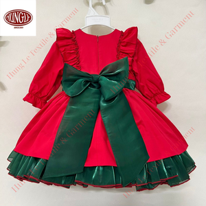 Venta al por mayor 100% algodón adorable bebé vestido de Nochebuena cuello redondo hasta la rodilla silueta muchas capas vestido - Product Image 2