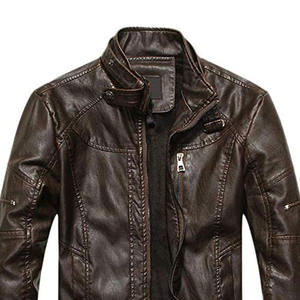 Veste en cuir PU pour hommes de qualité personnalisée avec col montant Automne Hiver Manteau de moto polaire Toile Logo avant - Product Image 6