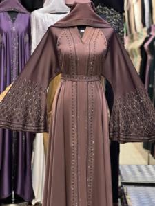 New Modest Dubai Kaftan Abaya Polyester Beaded <b>Sequined</b> Muslim Traditional Handmade Wedding V Neck Ankle Length Long Sleeve - Product Image 5