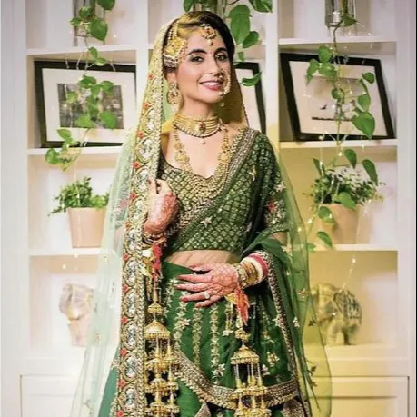 Baru meriah kualitas tinggi desainer India warna hijau Dulhan Lehenga Choli, pernikahan Lehenga Choli, baju pesta