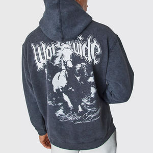Sudadera con capucha lavada con ácido de 100% algodón de peso pesado personalizada para hombre, ropa informal de estilo callejero, Sudadera con capucha de invierno - Product Image 2