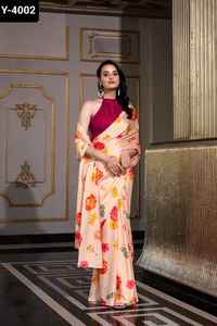 Saree en soie de satin de fantaisie indien avec impression numérique avec des pièces de chemisier en soie Moonga pour la fête et le festival Wear Saree de créateur - Product Image 4