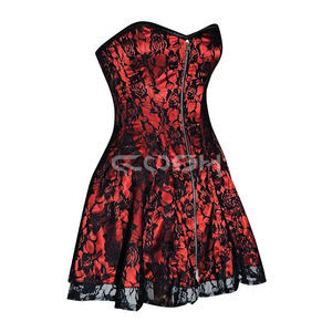 Vestido corto de satén rojo gótico con encaje superpuesto, muy vendido, para novias y ocasiones románticas. - Product Image 3