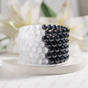 Classic Anniversary Selenite <b>Black</b> Tourmaline Crystal Healing Spiritual Support Balance Gemstone Beaded Heart Yin Yang Women's - Product Image 1