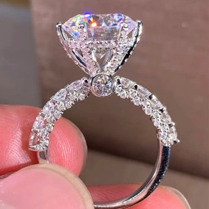 Bague de luxe en argent Sterling 925 bijoux fins coupe ronde diamant complet plaqué or blanc 14k bague de fiançailles de mariage pour hommes - Product Image 5