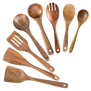 7 Pieces Wooden Utensils Set Kitchen Cooking Utensils Wood Spoon Christmas Gift For Home Garden