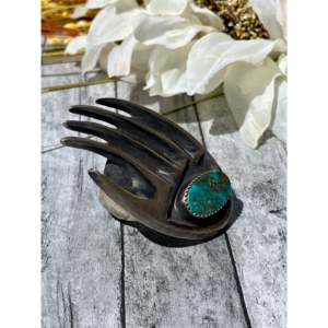 Royston Turquoise Sterling <b>Silver</b> Bear Claw <b>Ring</b> Navajo Made Size 10.25 Bezel Setting <b>Boho</b> Marquise Fine Jewelry Everyday Wear - Product Image 3