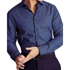 เสื้อเชิ้ตลำลองผ้าฝ้าย100% คอปกกึ่งคัทอเวย์สีฟ้าเนื้อผ้ายืดแบบไม่มีเหล็กมีสไตล์สวมใส่สบายสำหรับฤดูใบไม้ผลิบริการ OEM - Product Image 5