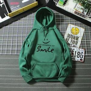 Smile New Velvet Hooded Sweater for Women and Men Plus Size Cute Loose Fit Letter Printed Class Winter <b>Jacket</b> for Students - Product Image 3