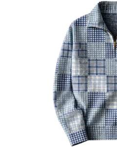 Pull en maille à col montant pour homme, personnalisé par le fabricant, bleu à carreaux, tissu texturé, chaud, décontracté, pour l'hiver, OEM personnalisé - Product Image 2