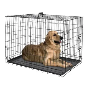 Jaula para perros pequeños y adultos de alta resistencia, jaula para perros hecha a mano grande de Metal pesado para interiores y exteriores, Color negro con rueda