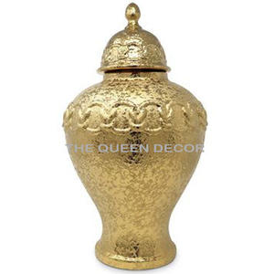 Pot de gingembre décoratif de luxe fait à la main en aluminium métal forme ronde finition émail bleu et blanc fabriqué à la main créatif - Product Image 3