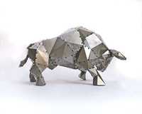 Estatua de Animal Geométrica Tradicional Antigua de Aluminio Cromado Pulido Plateado Personalizable Moderna en Oferta