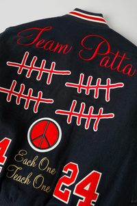 Người Đàn Ông Của Len <span class=keywords><strong>Letterman</strong></span> Varsity Áo Khoác Đứng Cổ Áo Chenille Thêu Các Bản Vá Lỗi Da Tay Áo Thời Trang Đi Bộ Varsity Mùa Đông Áo Khoác - Product Image 4