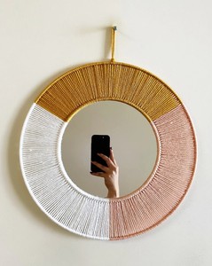 Mustard Pink and <b>White</b> Macrame <b>Mirror</b> / Wall Hanging / Nursery and Dorm Decor - Product Image 1