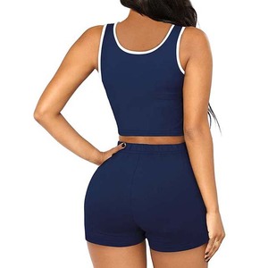 Débardeur d'été Bandage ajouré à lacets ensembles courts robe de Club pour femmes Top court 2 pièces ensemble court - Product Image 3