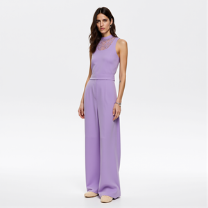2026 Custom Summer Fashion Chic One Piece High Waist Sleeveless Halter Lace Purple <strong>Jumpsuit</strong> for Women - Product Image 5