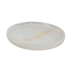 Plateau rond en marbre d'onyx blanc en pierre naturelle, plateau de service décoratif en pierre d'onyx - Product Image 3