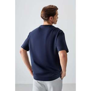 Camiseta de Hombre Azul Marino 100% Algodón Jersey Grueso Suave Texturizado Corte Holgado Estampada-88361 - Product Image 2