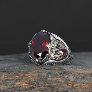 Anillo de Plata de Ley 925 de Alta Calidad para Hombre, Estilo Otomano, Piedra Natural Turca, Moda Azuris VALKH1825 - Product Image 2