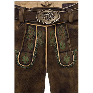 Lederhosen หนังแท้สำหรับผู้ชาย, ชุดแต่งกาย Oktoberfest พร้อมการปักกางเกงขาสั้นสีน้ำตาลเข้มจากเยอรมันแท้ - Product Image 3