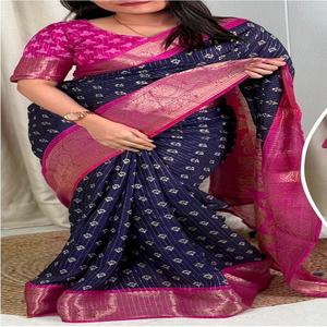 La última blusa sari de algodón de muselina de diseñador Evergreen, alta demanda, exportación mundial, estampado Zari Jacquard, trabajo para adultos - Product Image 1