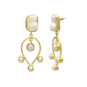 Pendientes de Perlas de Agua Dulce Naturales Color Blanco Ostra, Latón Vintage, Chapado en Oro de 24K, Hechos a Mano, para Mujer, para Boda - Product Image 2