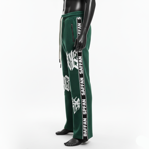 Pantalon évasé en polaire de polyester de qualité supérieure, tissu extensible doux, vert, noir, panneau latéral, logo imprimé personnalisé, pantalon évasé pour homme - Product Image 3