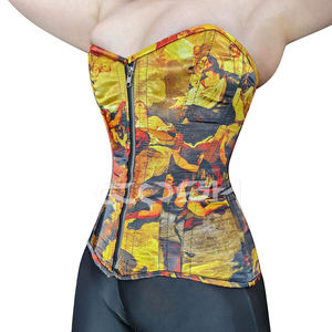 Heat Transfer Sublimated Vintage Print Corset Top With Front Zip Up Front Bustier | Custom OEM Corset Manufacturer - Product Image 4