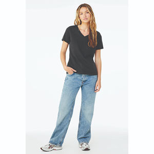 Camiseta con cuello en V de calidad Premium para mujer, de algodón 100% Material, ligero, secado rápido, Impresión de logotipo personalizado, servicio OEM - Product Image 4