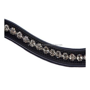 Banda de cejas de caballo de cuero de canal vacío cosida completa hecha a medida con incrustaciones de cristales transparentes redondos Diamante Mega Bling banda de cejas - Product Image 6