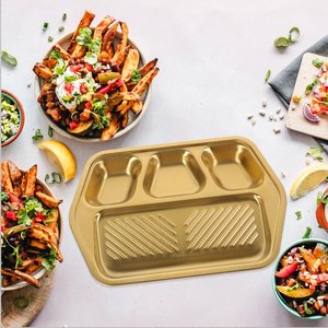 จานโลหะสำหรับอาหารแบบดั้งเดิมแข็งแรงทนทานล้างทำความสะอาดง่ายใช้ซ้ำได้และเป็นมิตรต่อสิ่งแวดล้อมสำหรับการใช้งานในชีวิตประจำวัน - Product Image 1