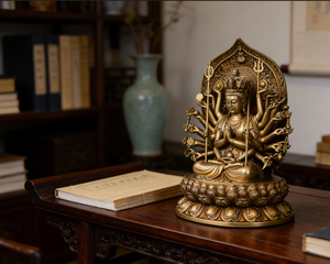 Statue de <span class=keywords><strong>Bouddha</strong></span> dorée en bronze, sculpture artisanale en métal moulé à la main avec placage or, décoration religieuse d'intérieur, objet de collection - Product Image 6