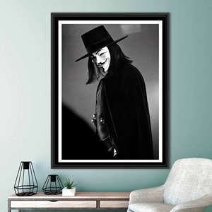 Impresión artística en lienzo de V For Vendetta: decoración icónica para la pared de la sala de estar, con marco negro - Product Image 1